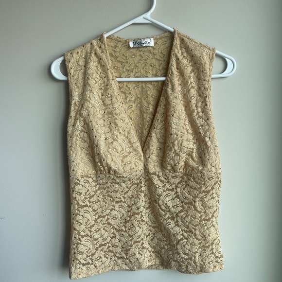 Vintage M Studio Lace Sleeveless Gold Top Medium - Picture 1 of 4